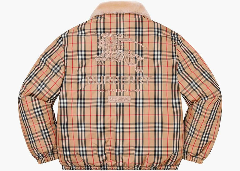 Supreme Burberry Shearling Collar Down Puffer Jacket Beige - nvmind.net